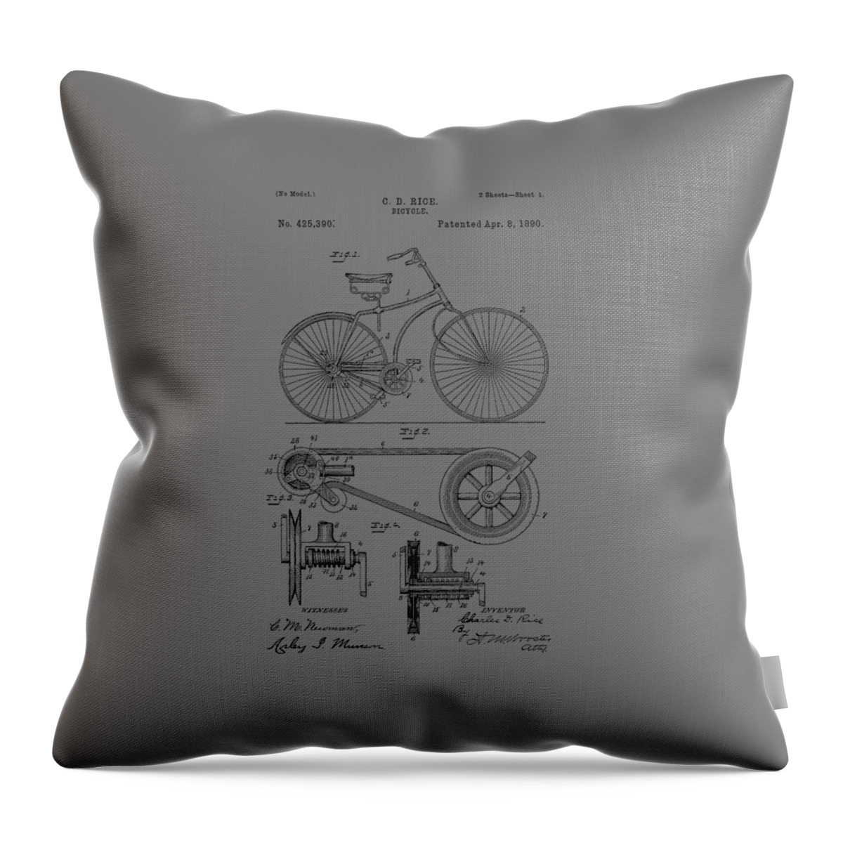 Bicycle Throw Pillow featuring the photograph Bicycle patent from 1890 #3 by Chris Smith