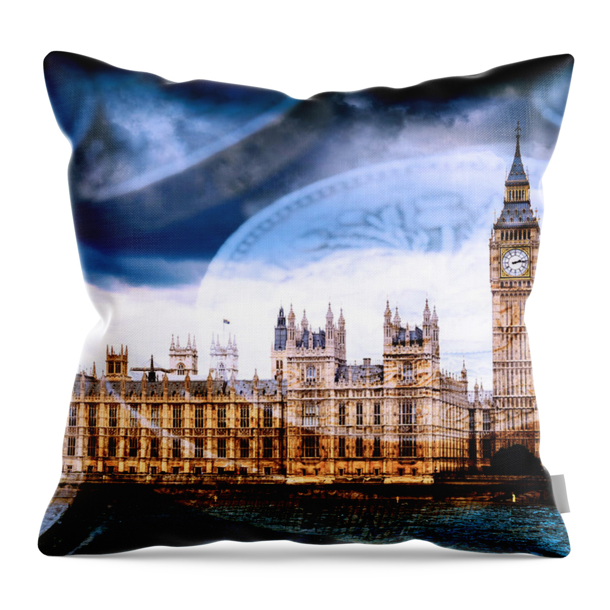 Big Ben London Throw Pillow featuring the photograph Big Ben and Houses of Parliament with Thames #3 by John Williams