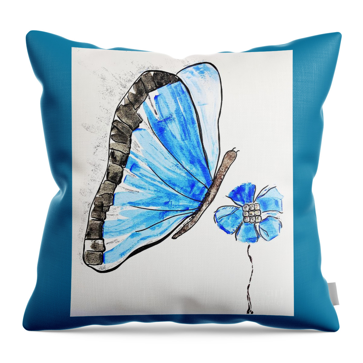 Butterfly Throw Pillow featuring the painting Blue butterfly #2 by Jasna Gopic