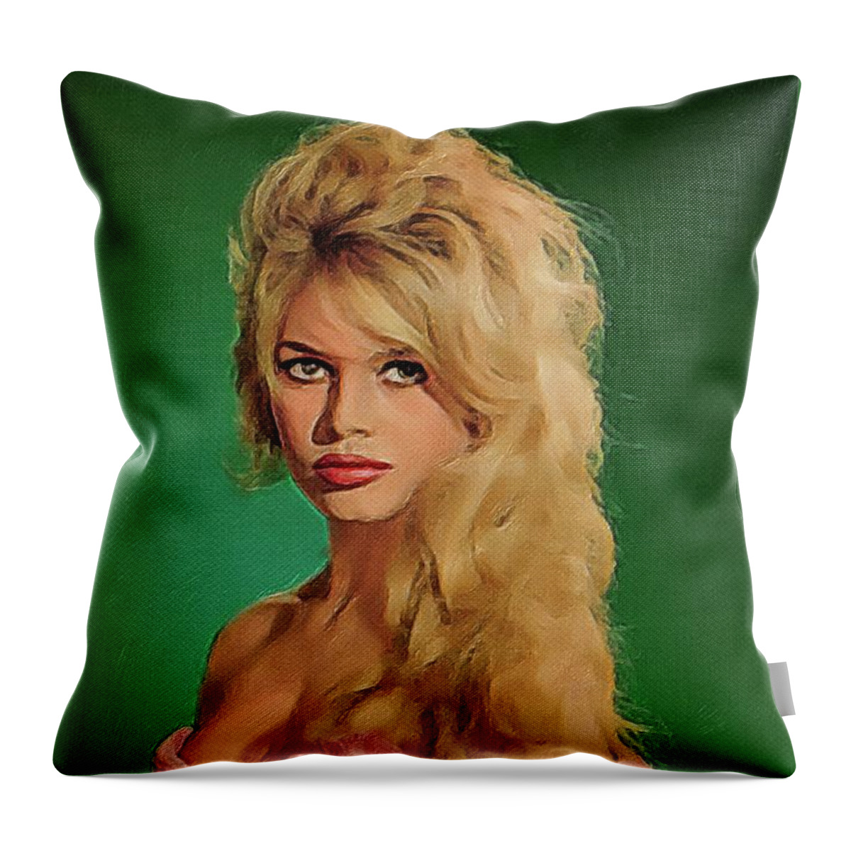 Hollywood Throw Pillow featuring the painting Brigitte Bardot, Vintage Actress #2 by Esoterica Art Agency