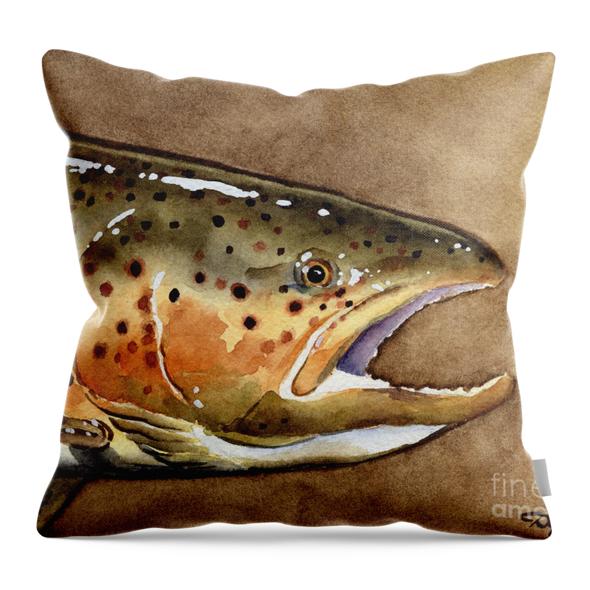 Brown Trout Throw Pillow featuring the painting Brown Trout #2 by David Rogers