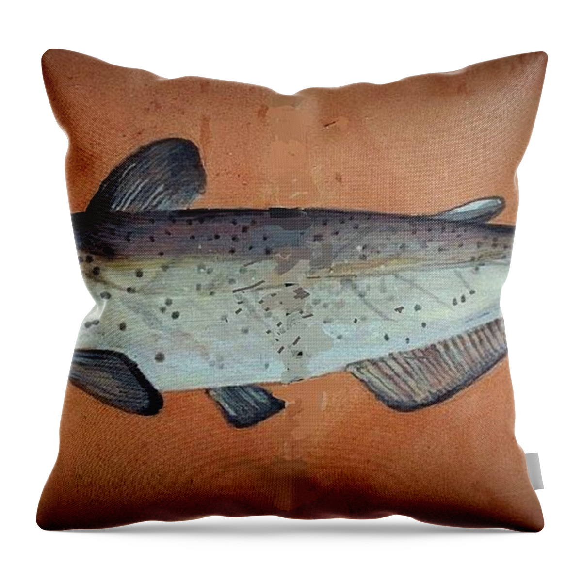 Fishing Sweetwater Fish Throw Pillow featuring the drawing Catfish #2 by Andrew Drozdowicz