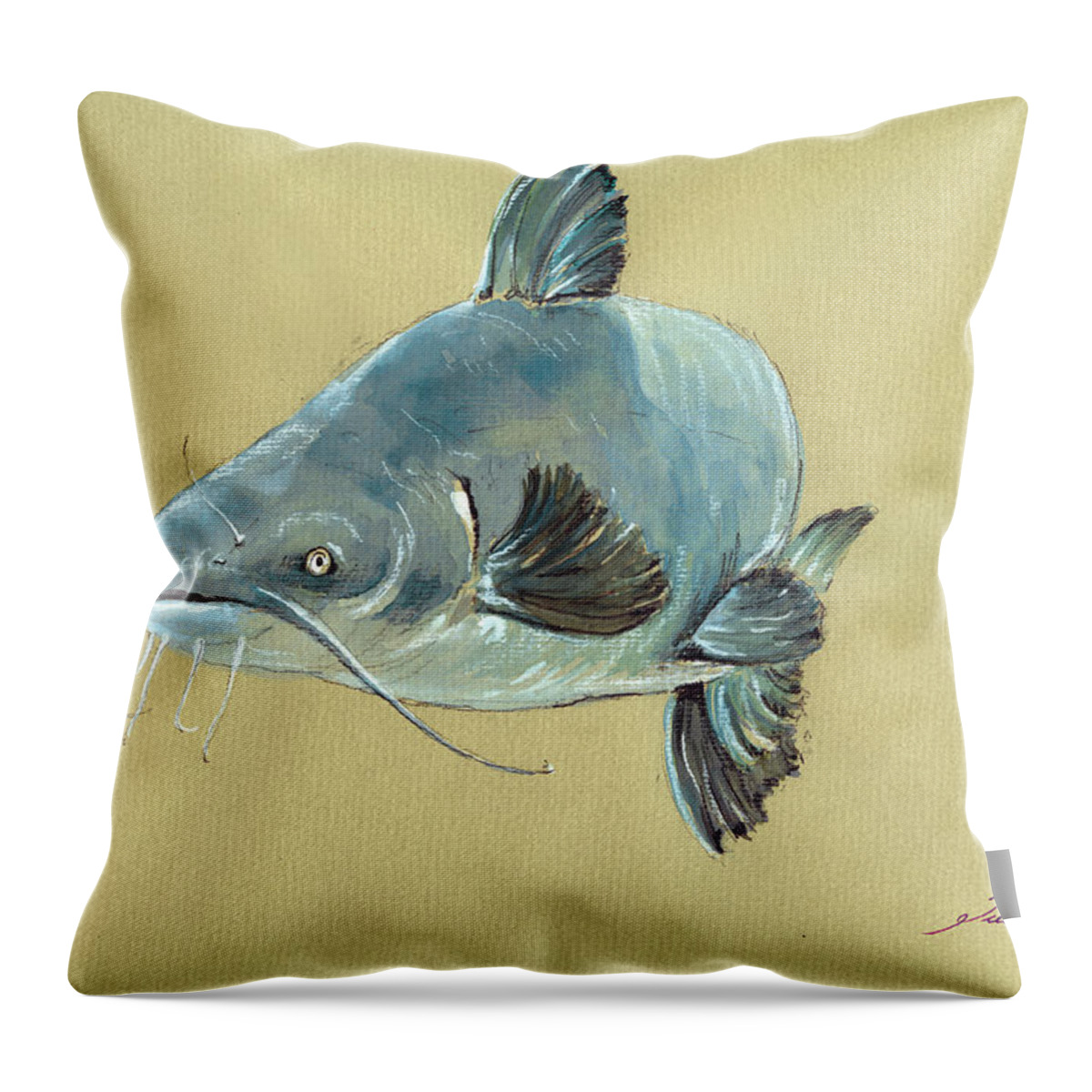 Channel Catfish Throw Pillow featuring the painting Channel Catfish fish animal watercolor painting #2 by Juan Bosco