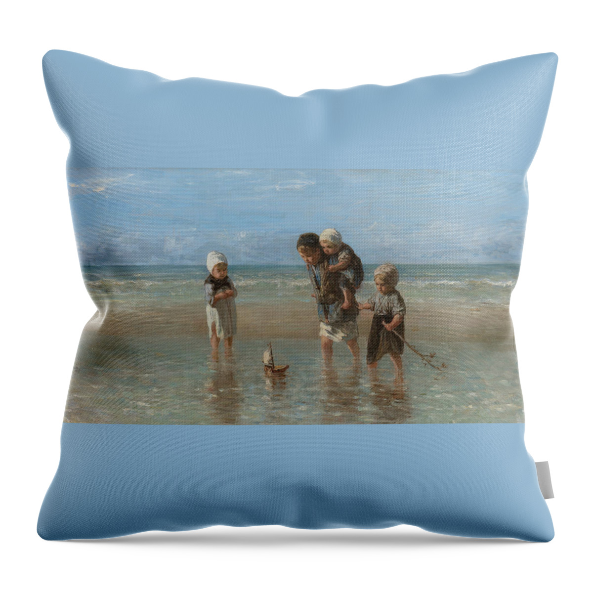 Jozef Israels Throw Pillow featuring the painting Children of the Sea #4 by Jozef Israels