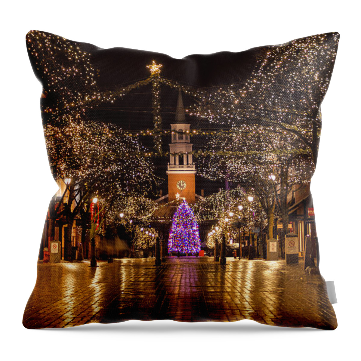 burlington Vermont Throw Pillow featuring the photograph Christmas time on Church Street. #3 by New England Photography
