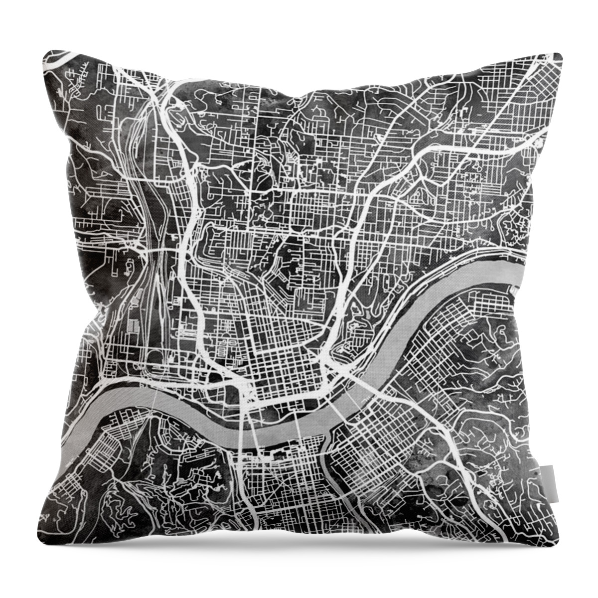 Cincinnati Throw Pillow featuring the digital art Cincinnati Ohio City Map #2 by Michael Tompsett
