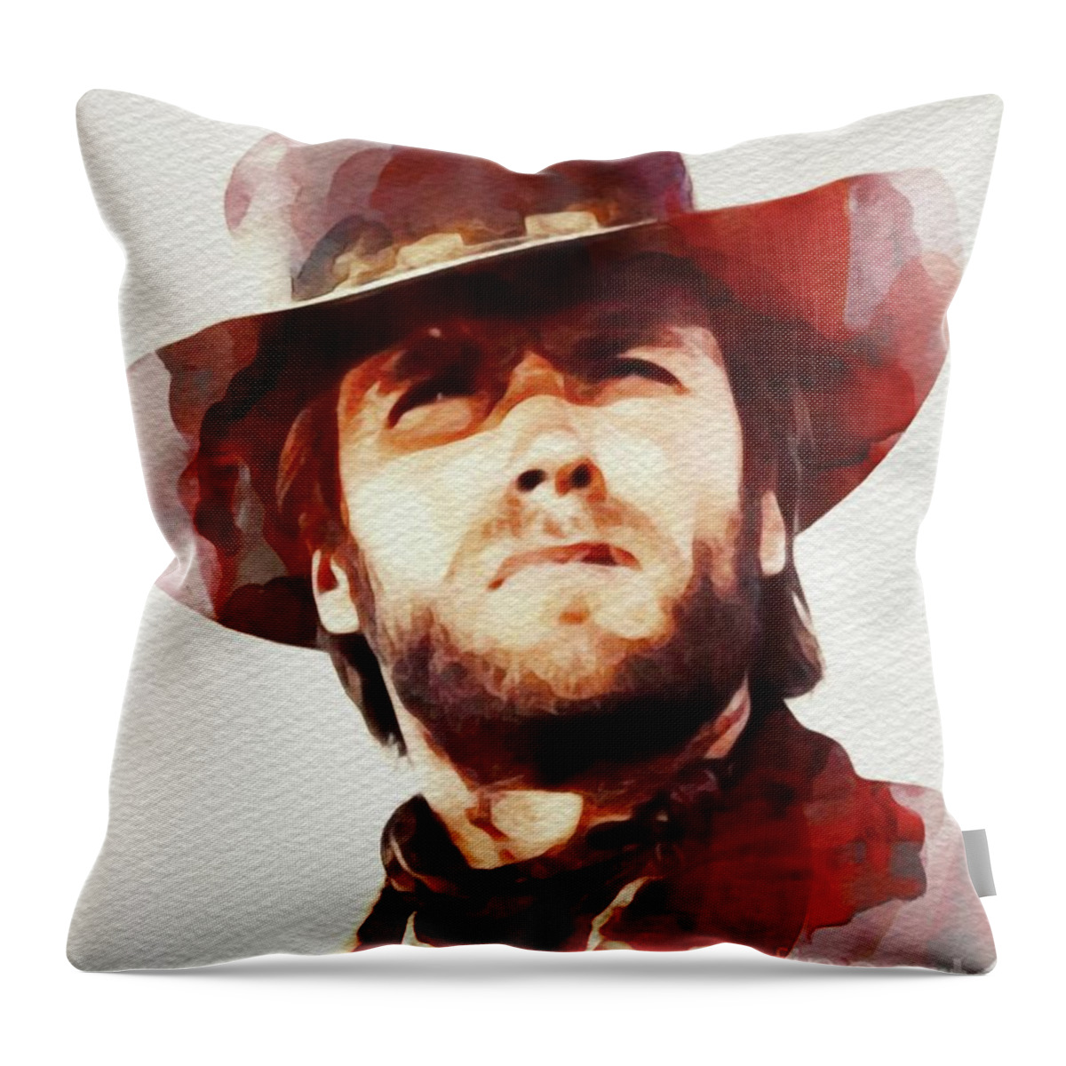 Clint Throw Pillow featuring the painting Clint Eastwood, Hollywood Legend #2 by Esoterica Art Agency
