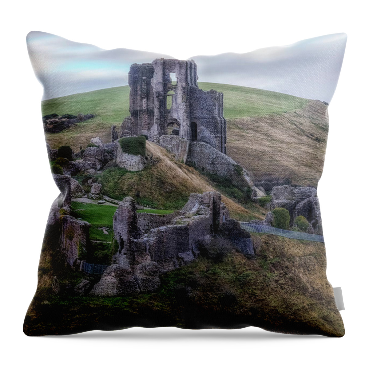 Corfe Castle Throw Pillow featuring the photograph Corfe Castle - England #2 by Joana Kruse