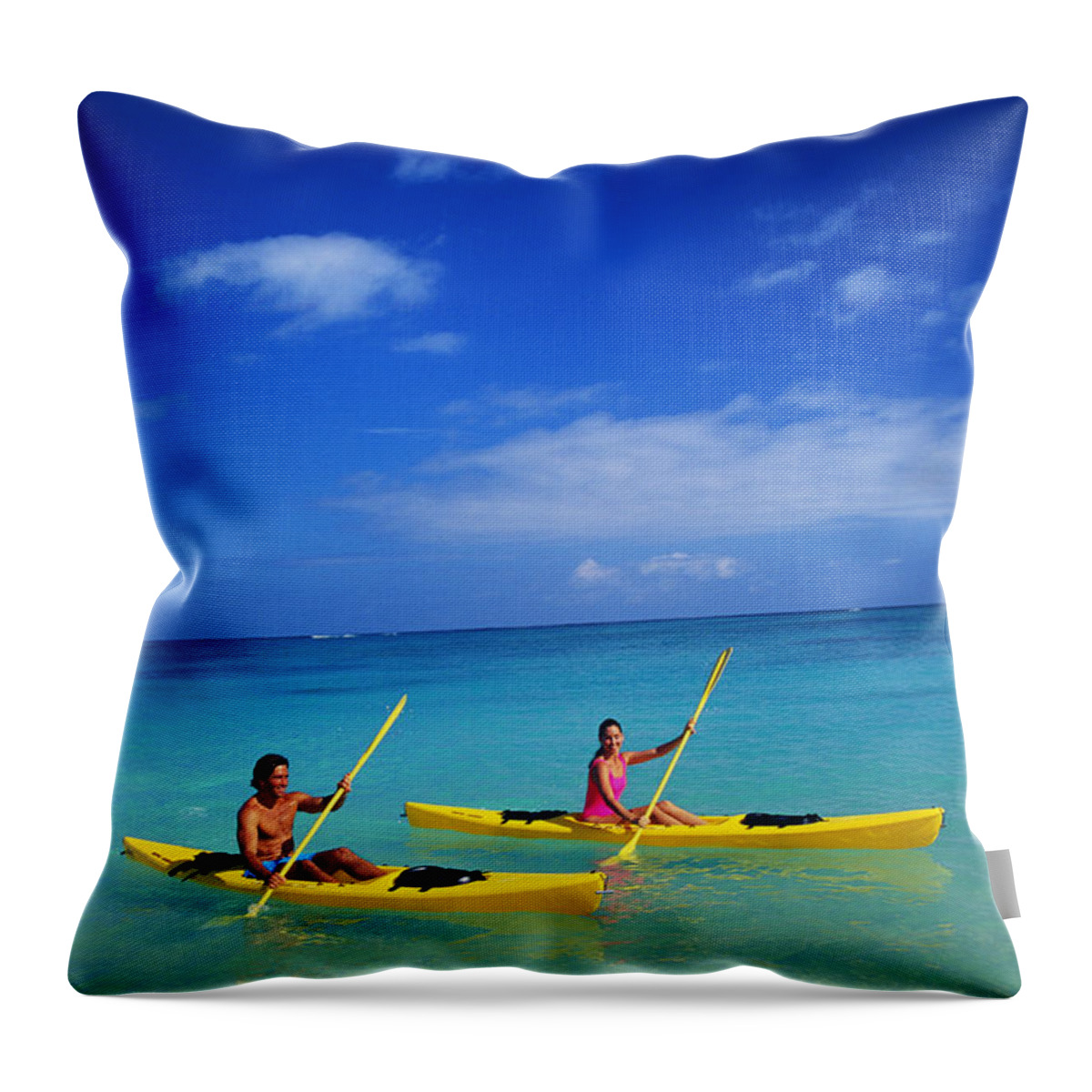Above Throw Pillow featuring the photograph Couple Paddling #2 by Kyle Rothenborg - Printscapes