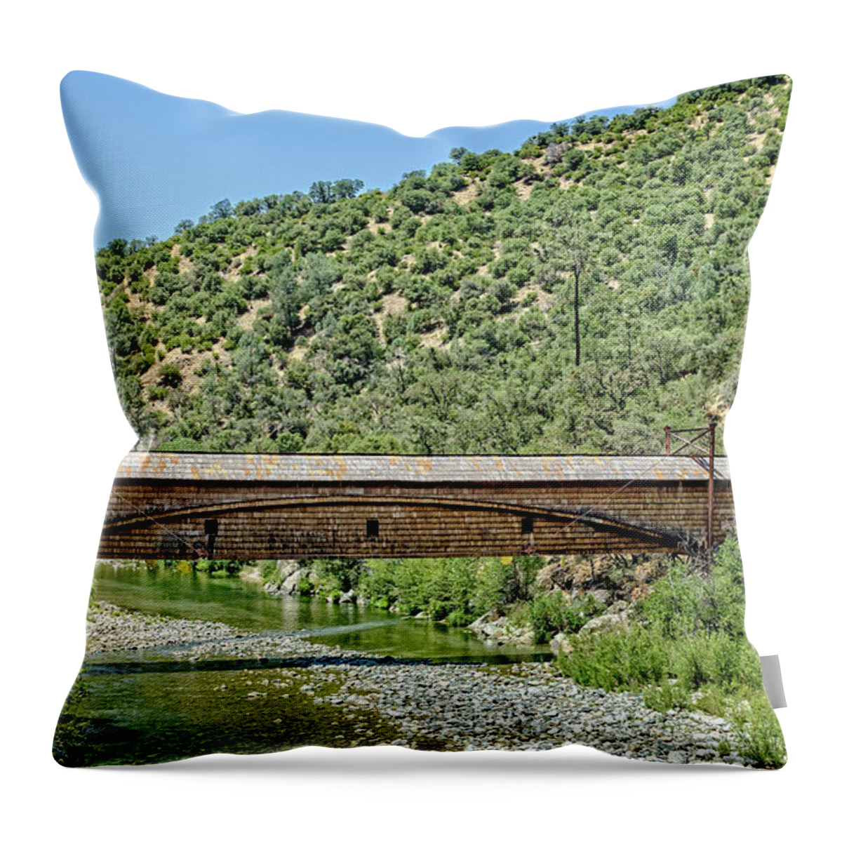 Bridgeport Throw Pillow featuring the photograph Covered Bridge #2 by Jim Thompson