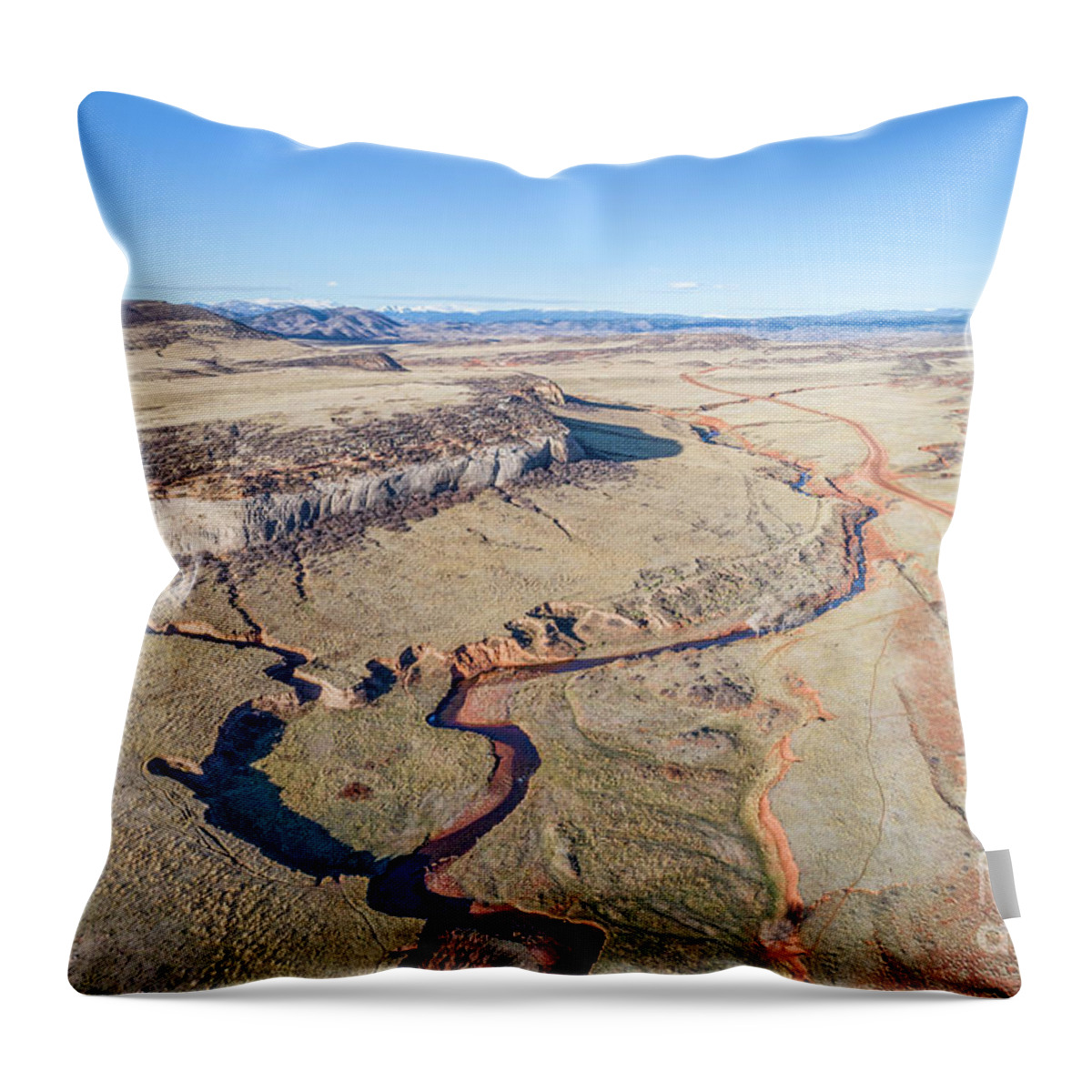 Colorado Throw Pillow featuring the photograph creek at Colorado foothills - aerial view #2 by Marek Uliasz