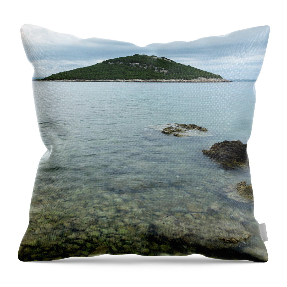 Losinj Throw Pillow featuring the photograph Cunski beach and coastline, Losinj Island, Croatia #2 by Ian Middleton