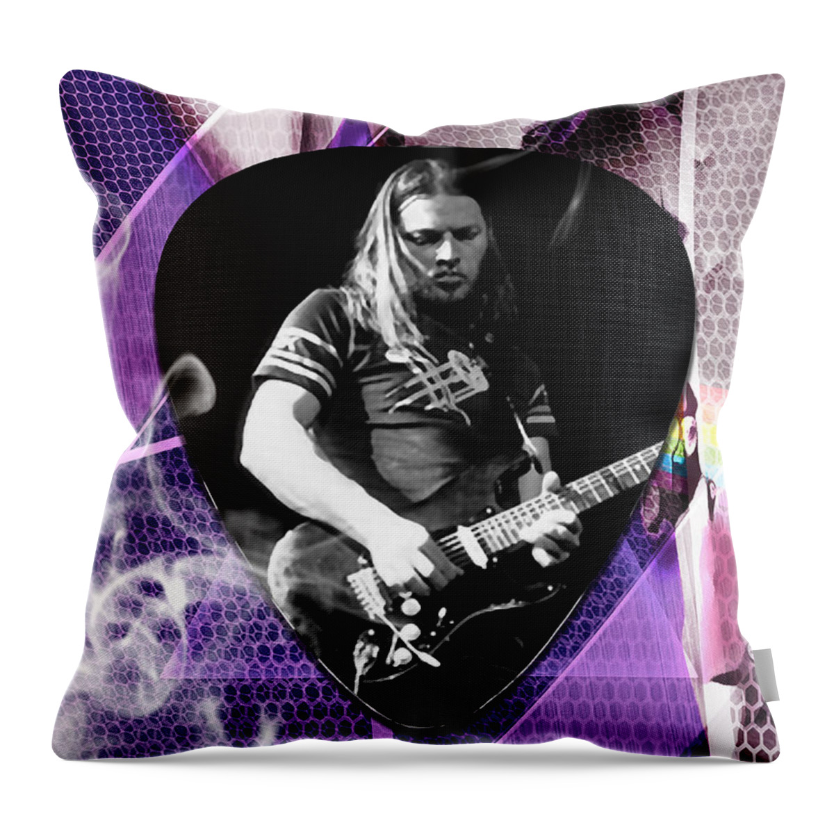 David Gilmour Throw Pillow featuring the mixed media David Gilmour Pink Floyd Art #2 by Marvin Blaine