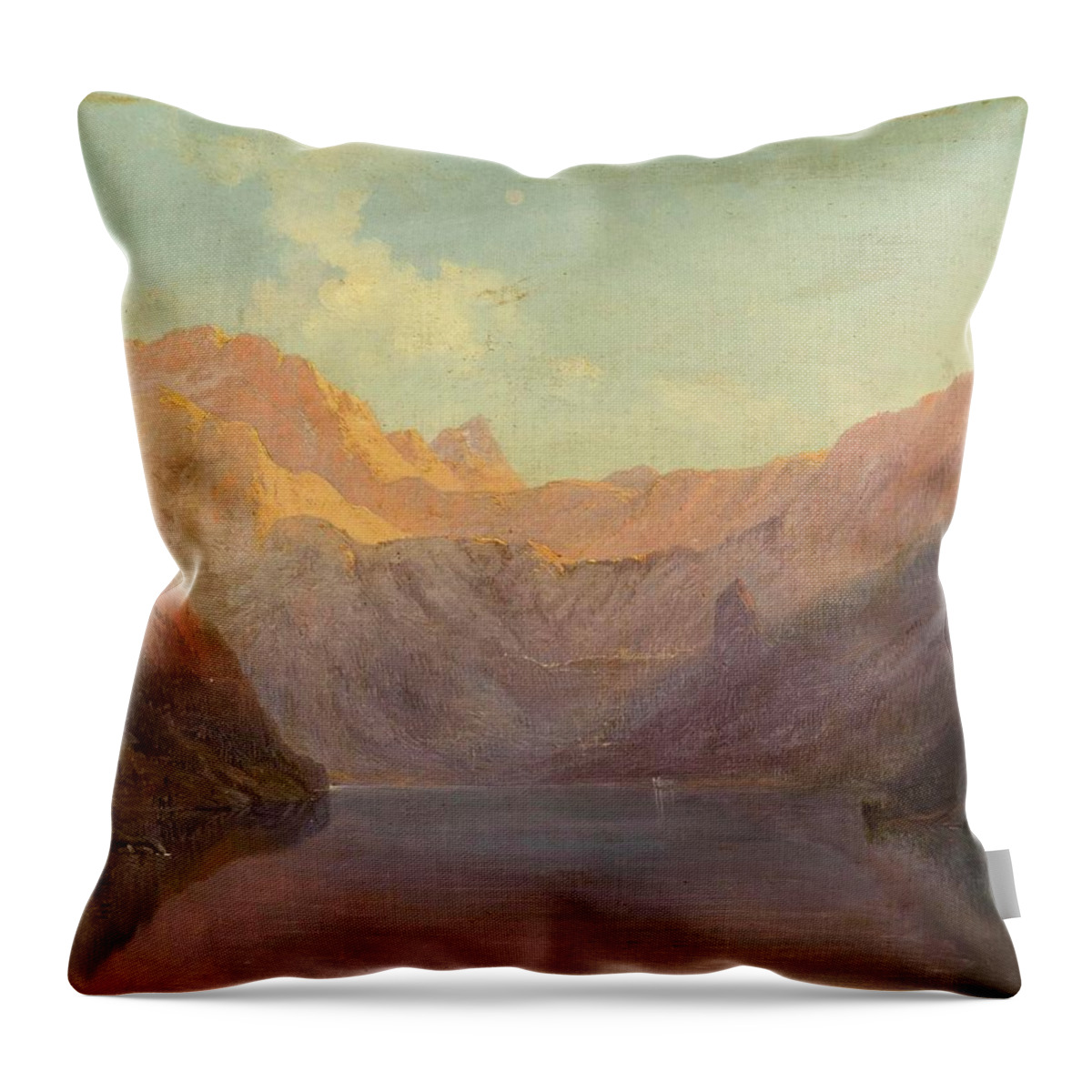 Josef Mayburger (salzburg 1813-1908) Evening Sun Over The Konigsse Throw Pillow featuring the painting Evening sun over the Konigsse #2 by Josef Mayburger