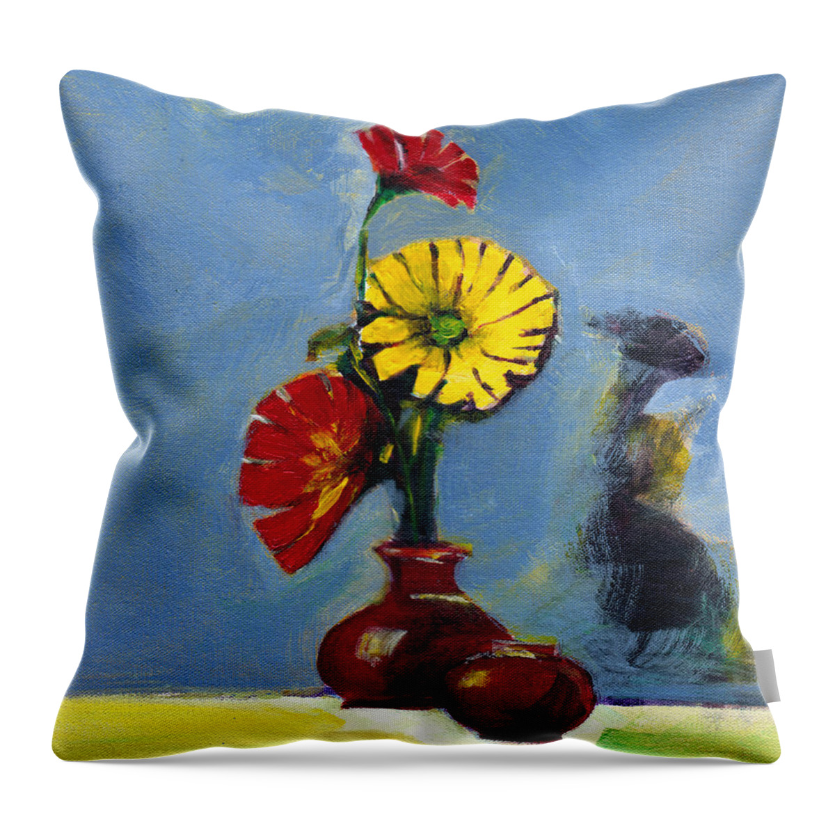 Nature Throw Pillow featuring the painting Flowers in Vase #2 by Anil Nene