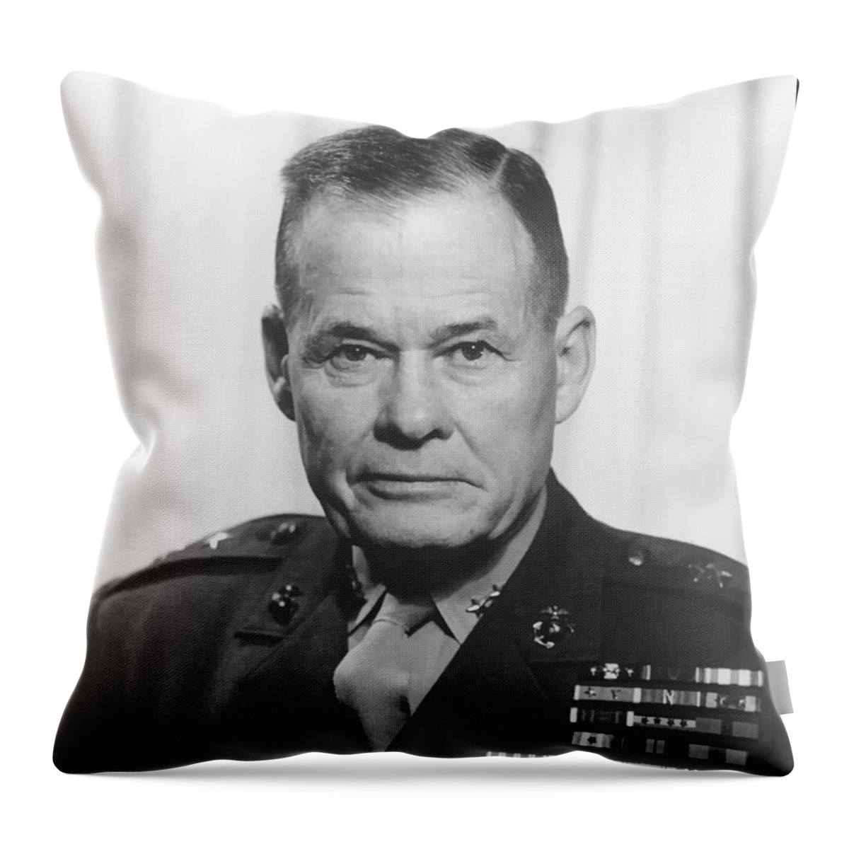Chesty Puller Throw Pillow featuring the painting General Lewis Chesty Puller #2 by War Is Hell Store