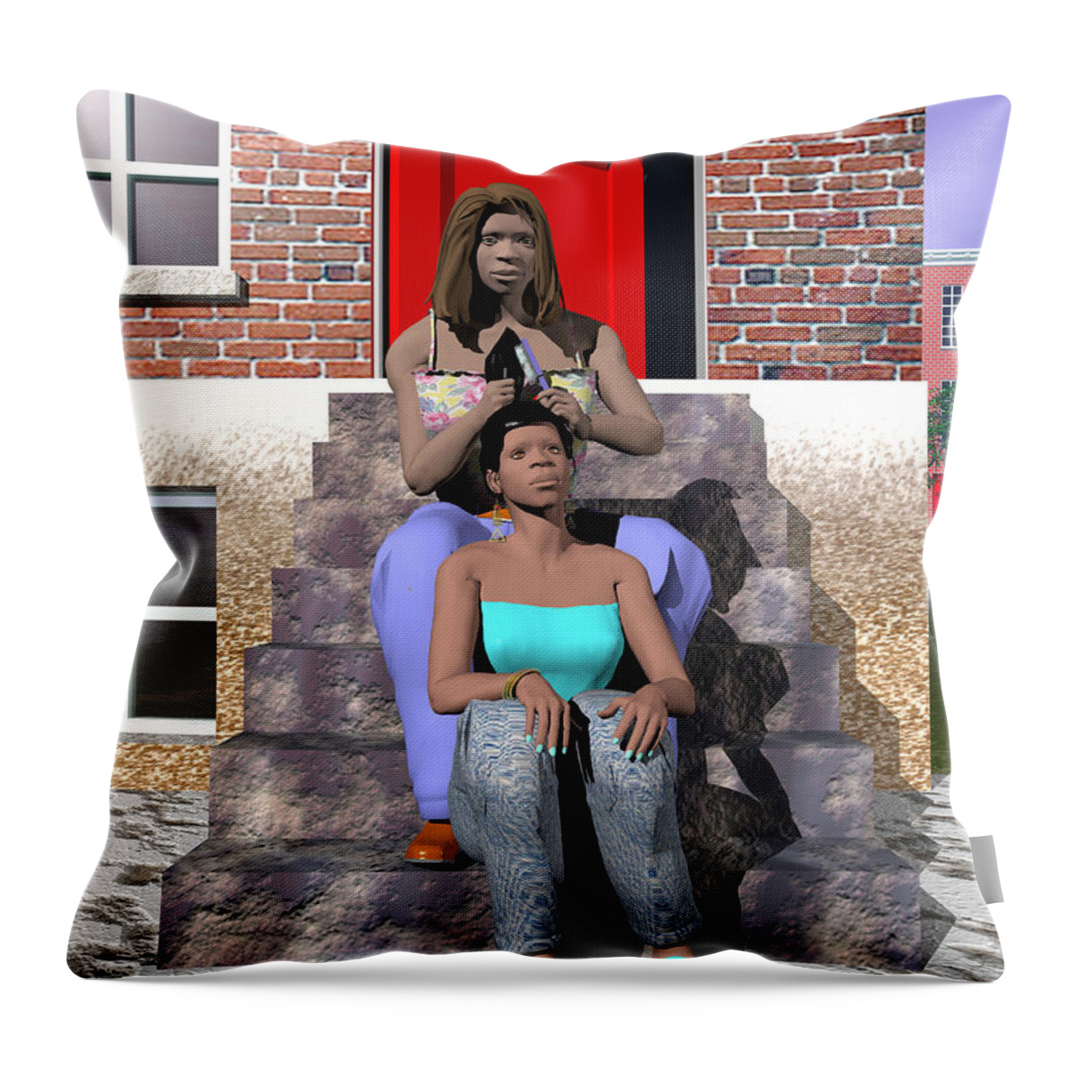 Portraits Throw Pillow featuring the digital art Gettin' Her Hair Did #2 by Walter Neal