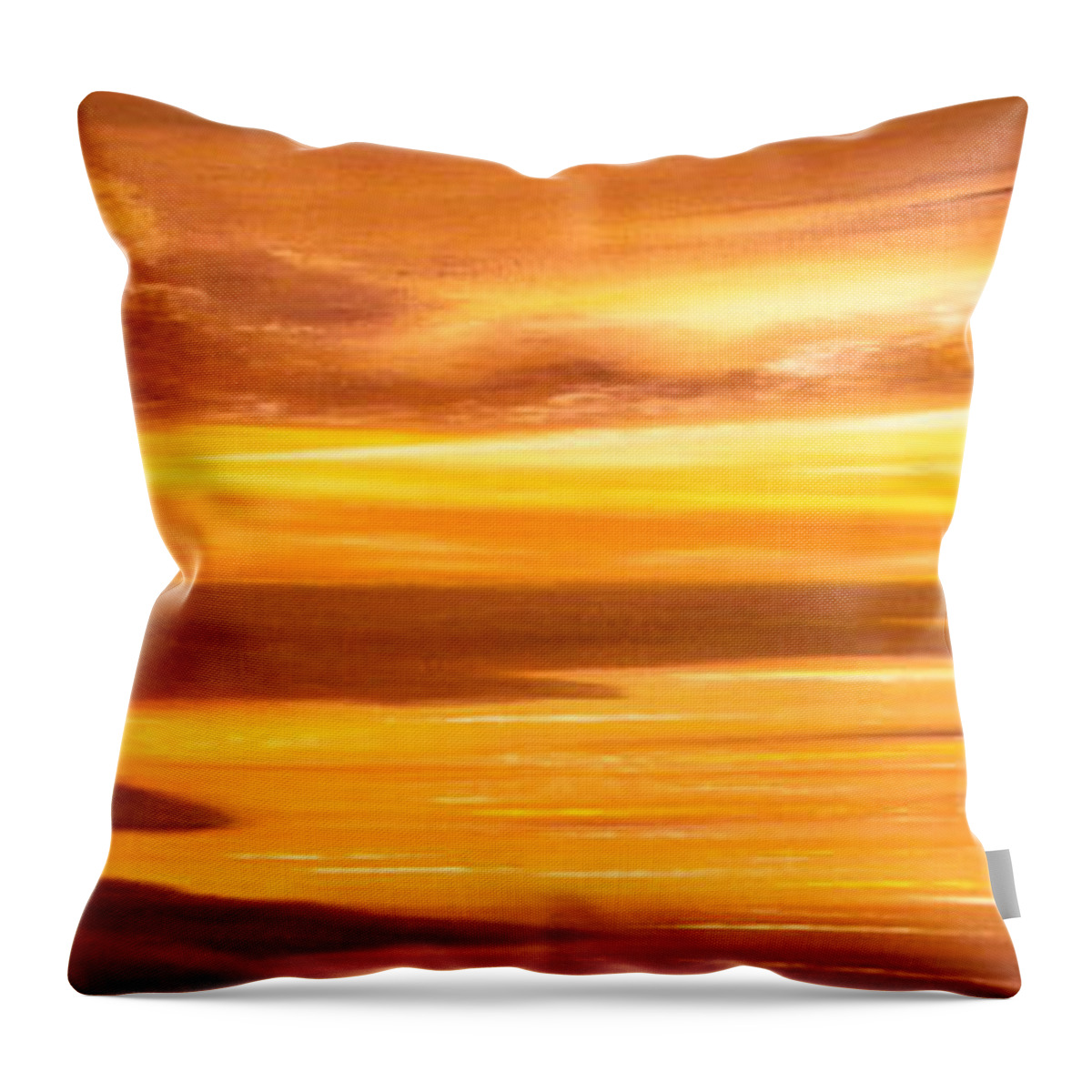 Sunsets Throw Pillow featuring the painting Golden Panoramic Sunset #2 by Gina De Gorna