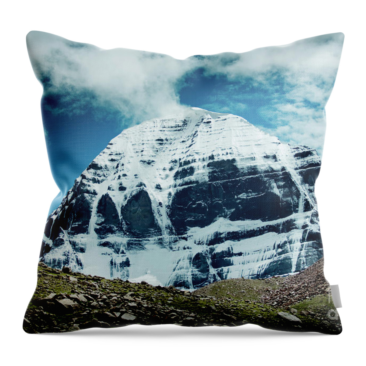 Tibet Throw Pillow featuring the photograph Holy Kailas North slop Himalayas Tibet Yantra.lv #2 by Raimond Klavins