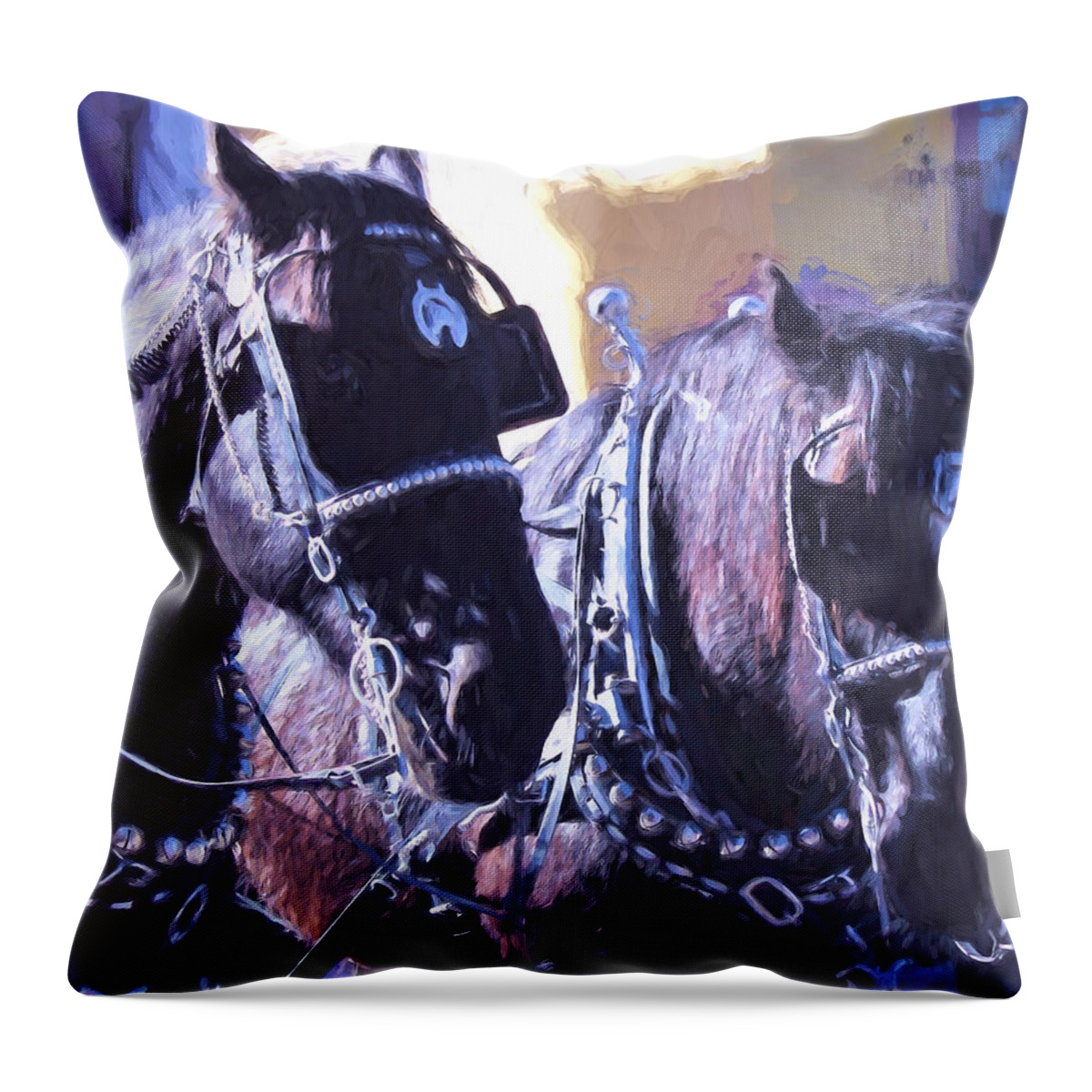 Horses Throw Pillow featuring the digital art Horses #2 by Cathy Anderson