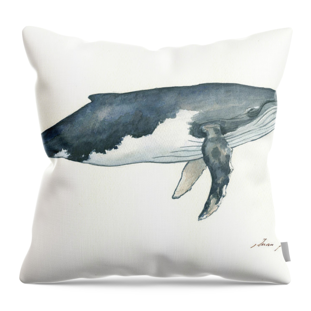 Sperm Whale Throw Pillow featuring the painting Humpback whale #2 by Juan Bosco