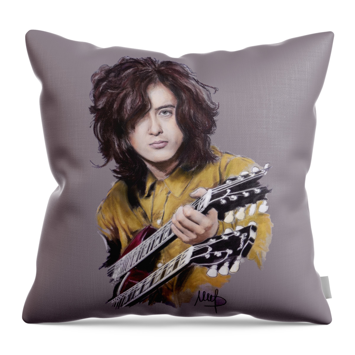Jimmy Page Throw Pillow featuring the painting Jimmy Page 1 #2 by Melanie D
