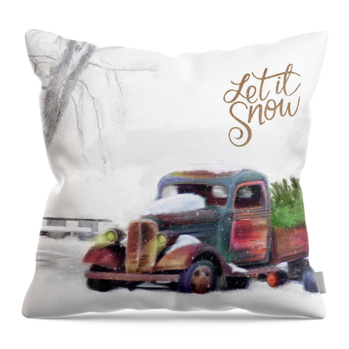 Reservoir Throw Pillow featuring the mixed media Let it Snow #2 by Mary Timman