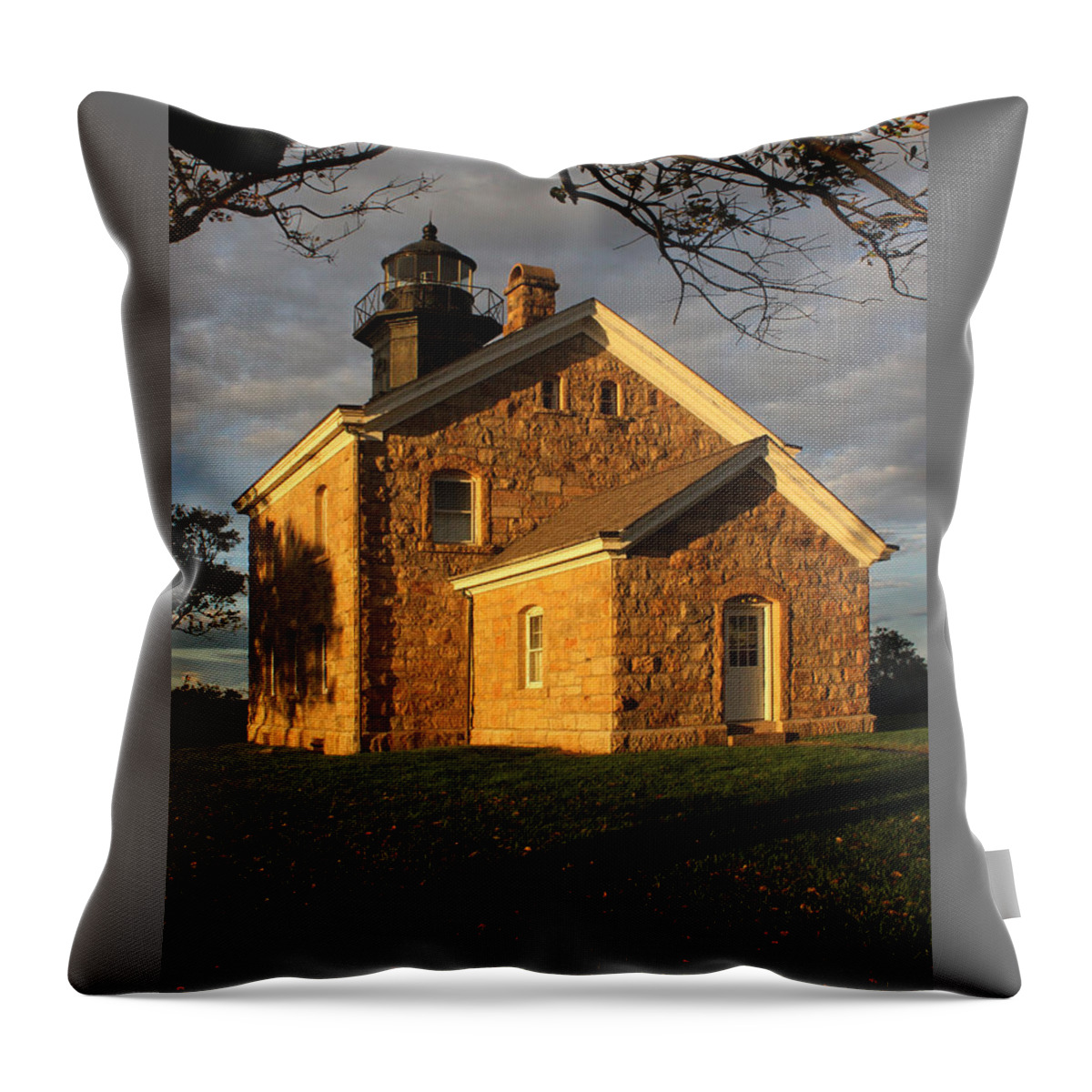 Old Field Point Lighthouse Throw Pillow featuring the photograph Lighthouse Old Field Point New York #2 by Bob Savage