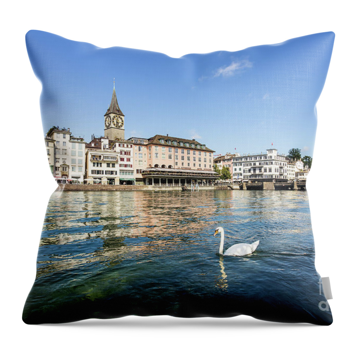 Zurich Throw Pillow featuring the photograph Limmat river in Zurich #2 by Didier Marti
