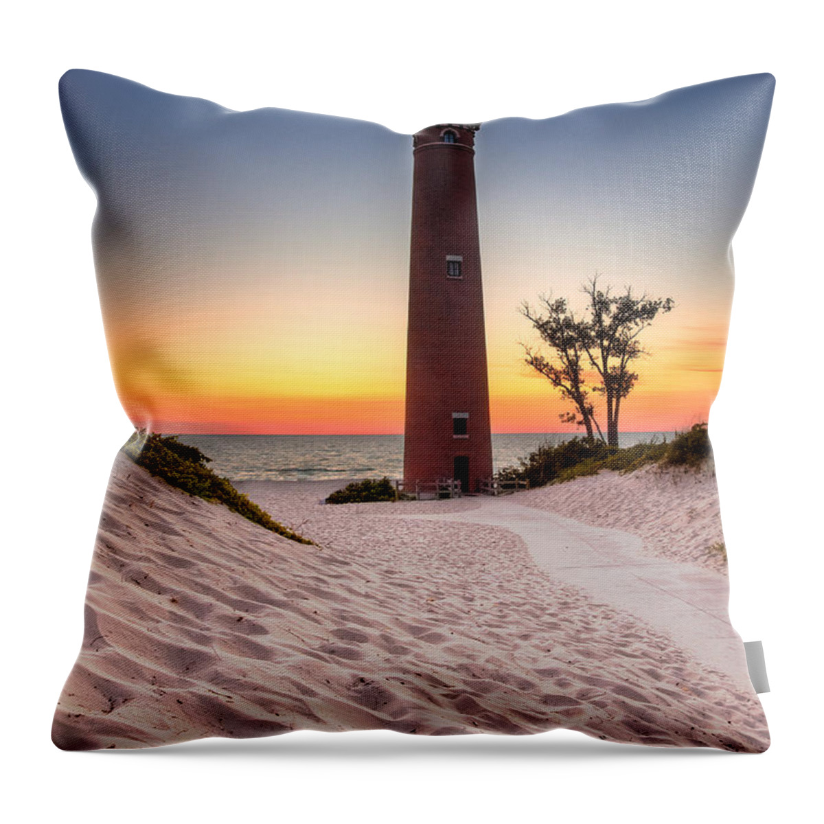Beach Throw Pillow featuring the photograph Little Sable Point Light Station #2 by Larry Carr