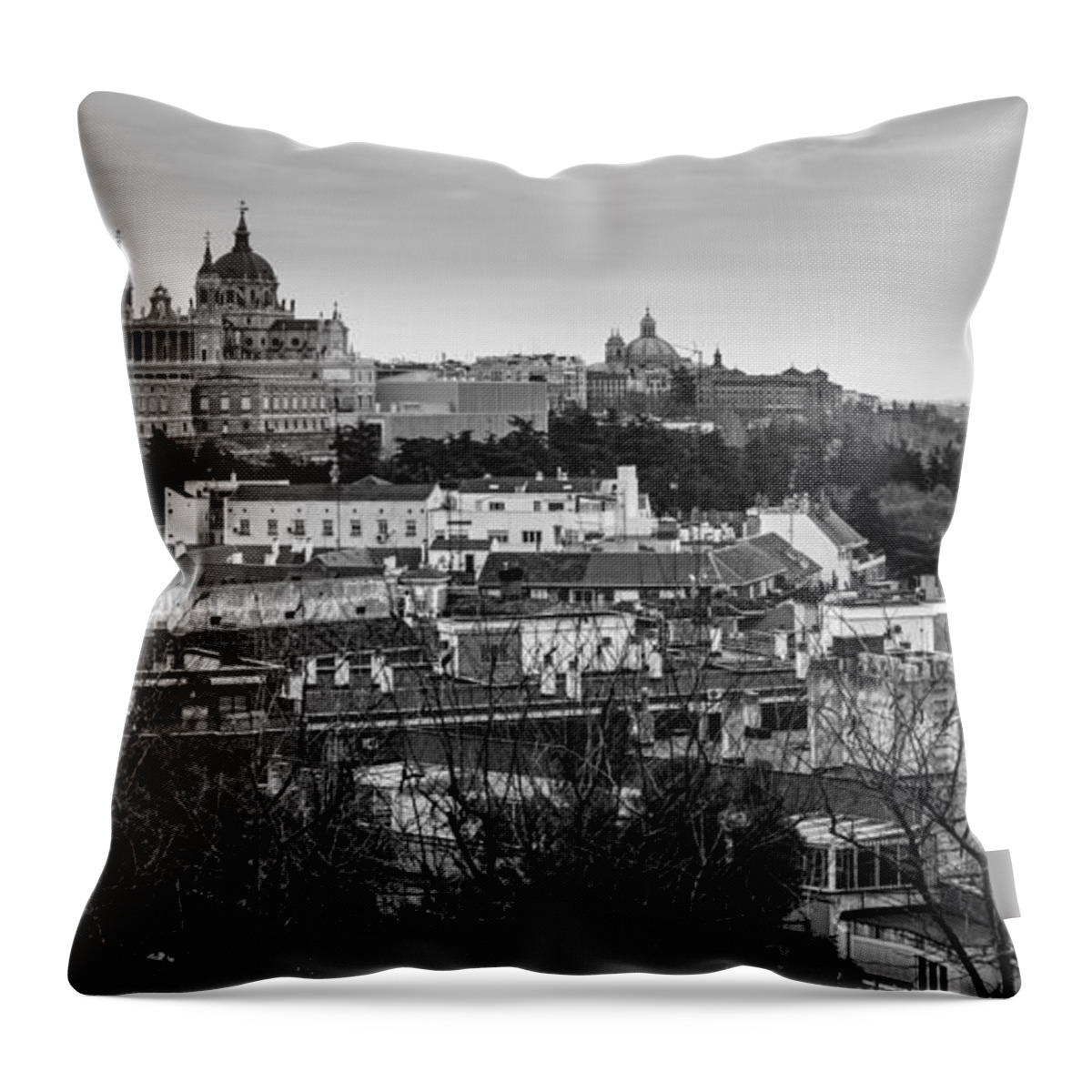 Spain Throw Pillow featuring the photograph Madrid Panorama From Debod Lookout Madrid Spain #2 by Pablo Avanzini