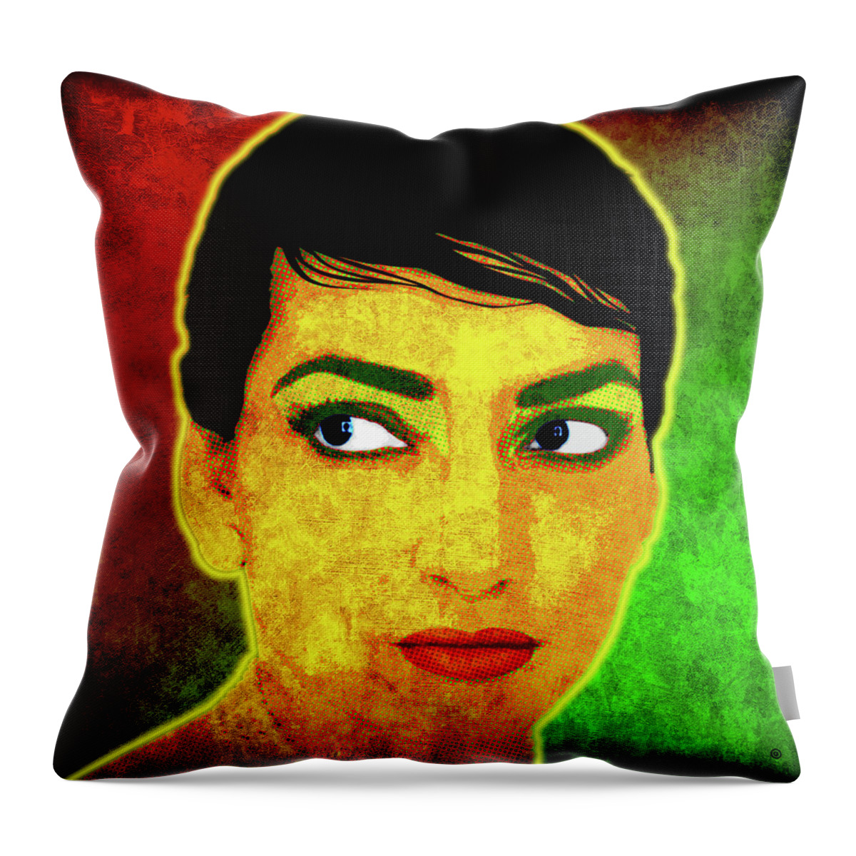 Portrait Throw Pillow featuring the digital art Maria Callas #2 by Gary Grayson