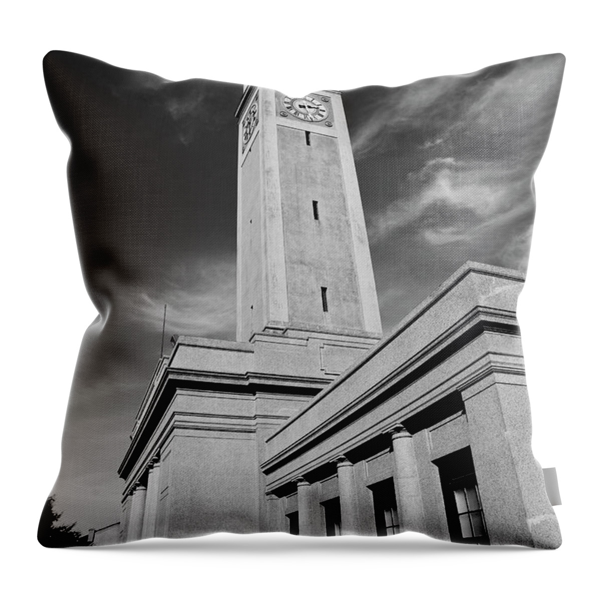 Lsu Throw Pillow featuring the photograph Memorial Tower - LSU BW by Scott Pellegrin