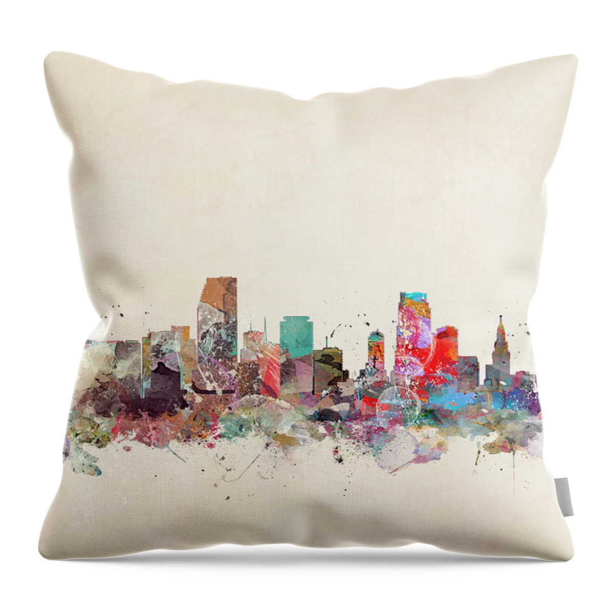 Miami City Skyline Throw Pillow featuring the painting Miami Florida #2 by Bri Buckley