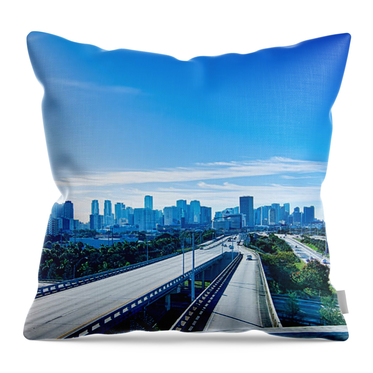 Miami Throw Pillow featuring the photograph Miami Florida City Skyline And Streets #2 by Alex Grichenko