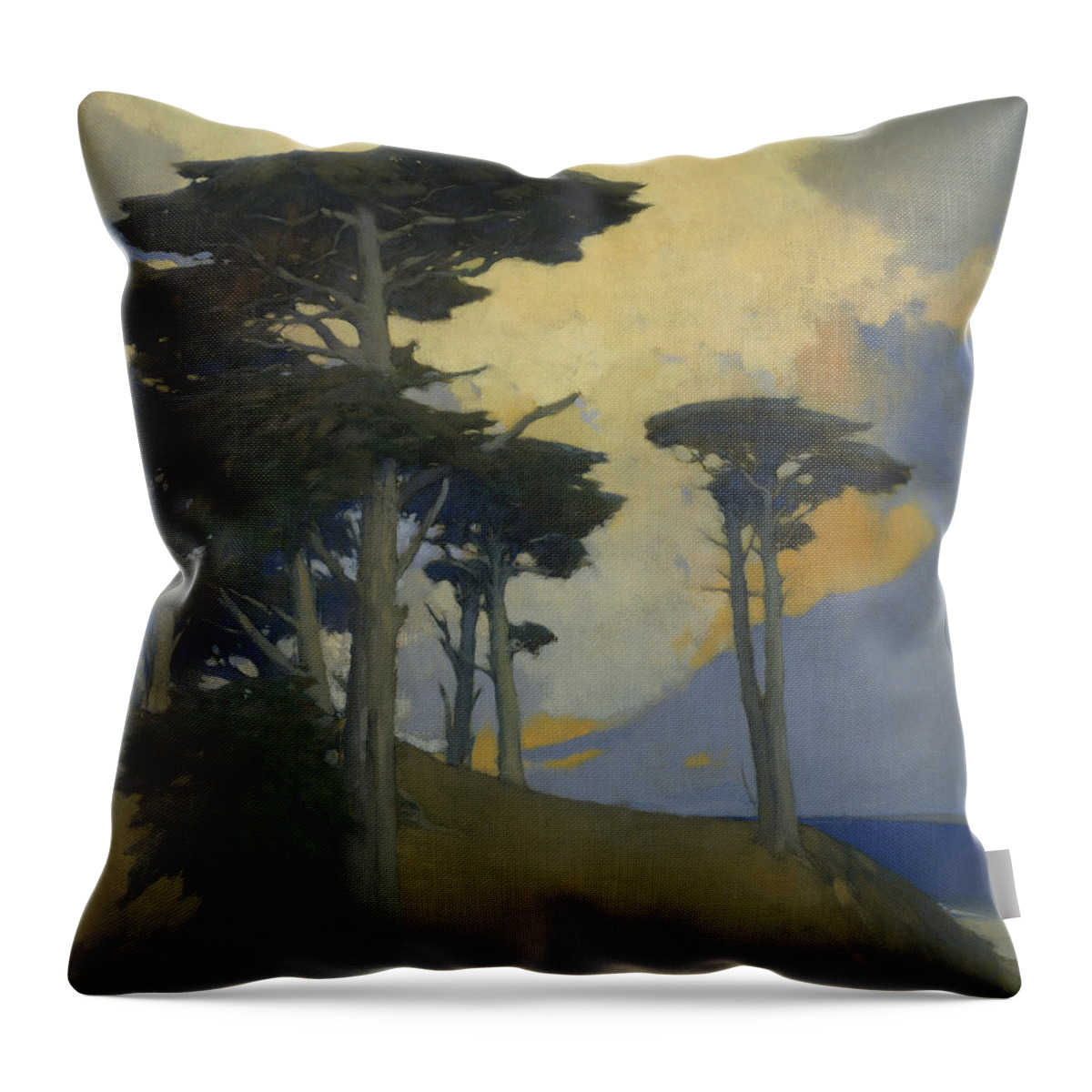 Monterey Cypress By Arthur Frank Mathews Throw Pillow featuring the painting Monterey Cypress #2 by Arthur Frank Mathews
