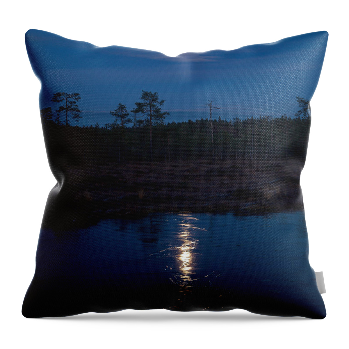 Lehtokukka Throw Pillow featuring the photograph Moon over Wetlands #2 by Jouko Lehto