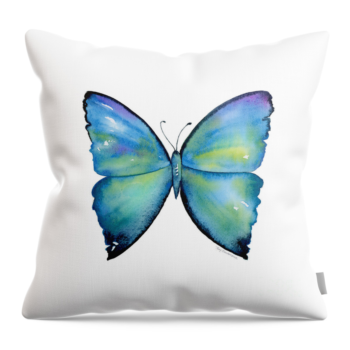 Morpho Aega Butterfly Throw Pillow featuring the painting 2 Morpho Aega Butterfly by Amy Kirkpatrick