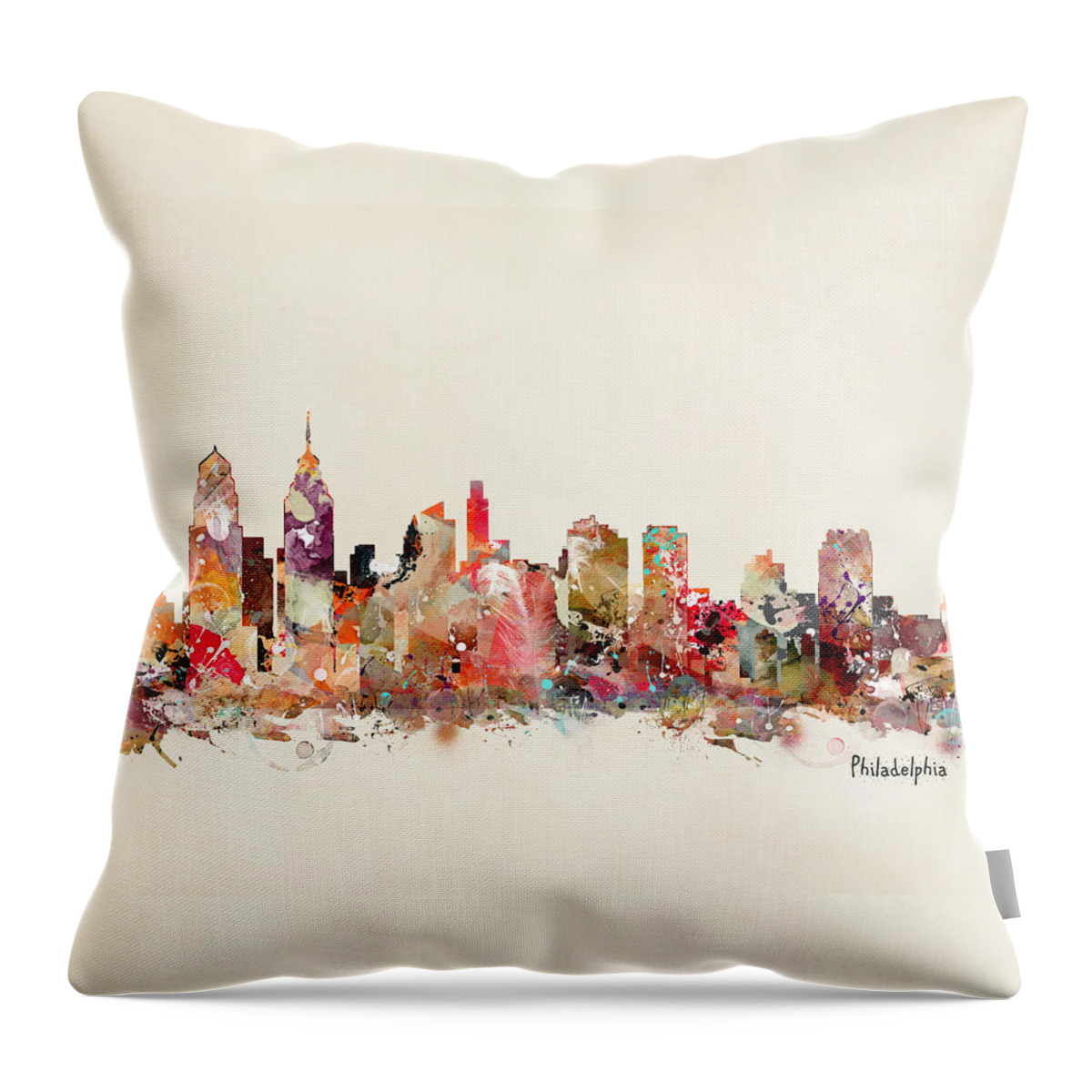 Philadelphia Pennsylvania Throw Pillow featuring the painting Philadelphia City Skyline #2 by Bri Buckley