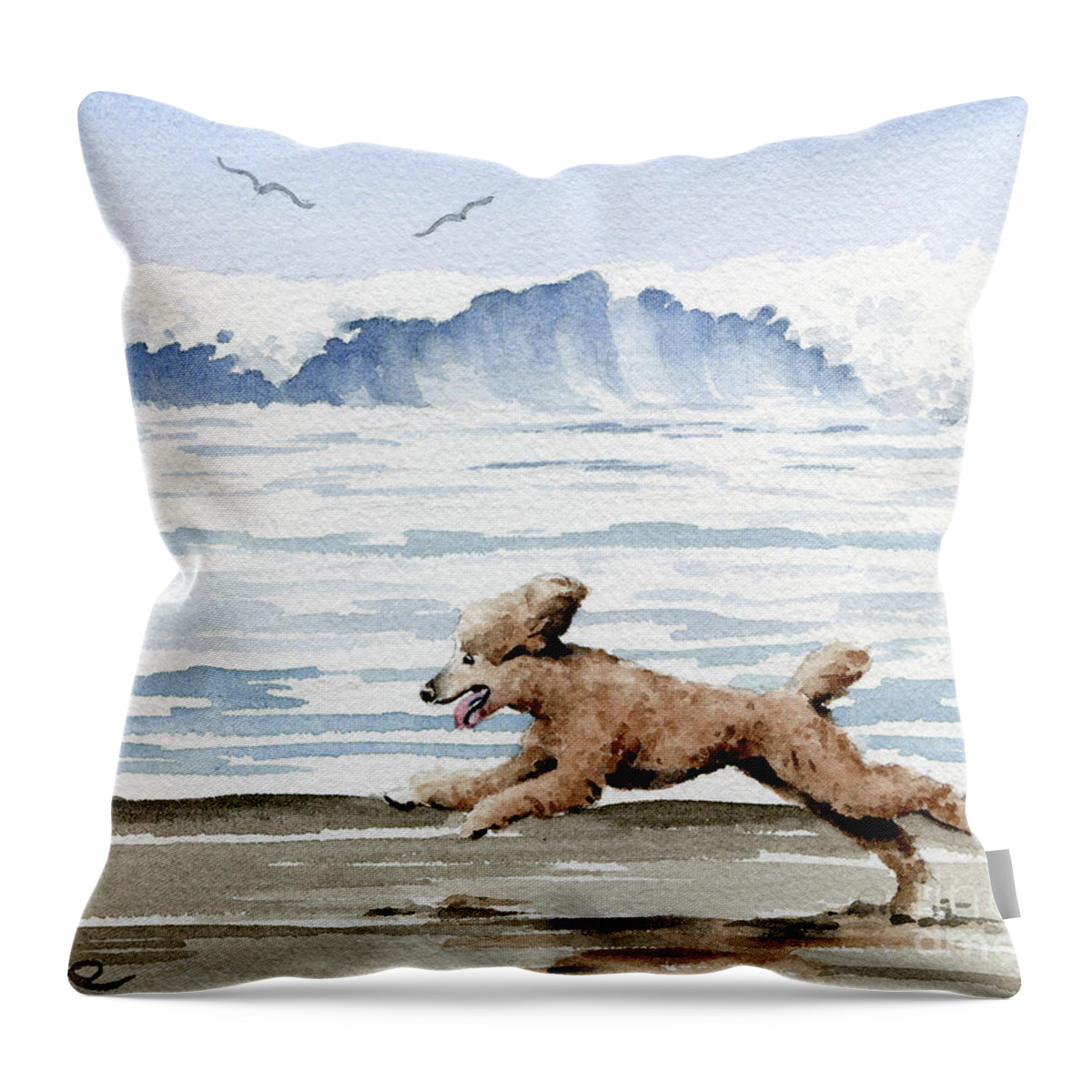 Poodle Throw Pillow featuring the painting Poodle at the Beach #1 by David Rogers