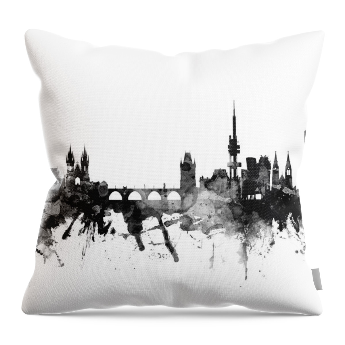 Czech Republic Throw Pillow featuring the digital art Prague Praha Czech Republic Skyline #2 by Michael Tompsett