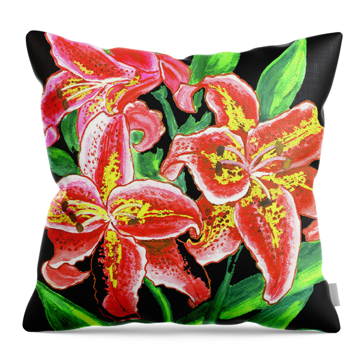 Lily Throw Pillow featuring the painting Red lilies #4 by Irina Afonskaya