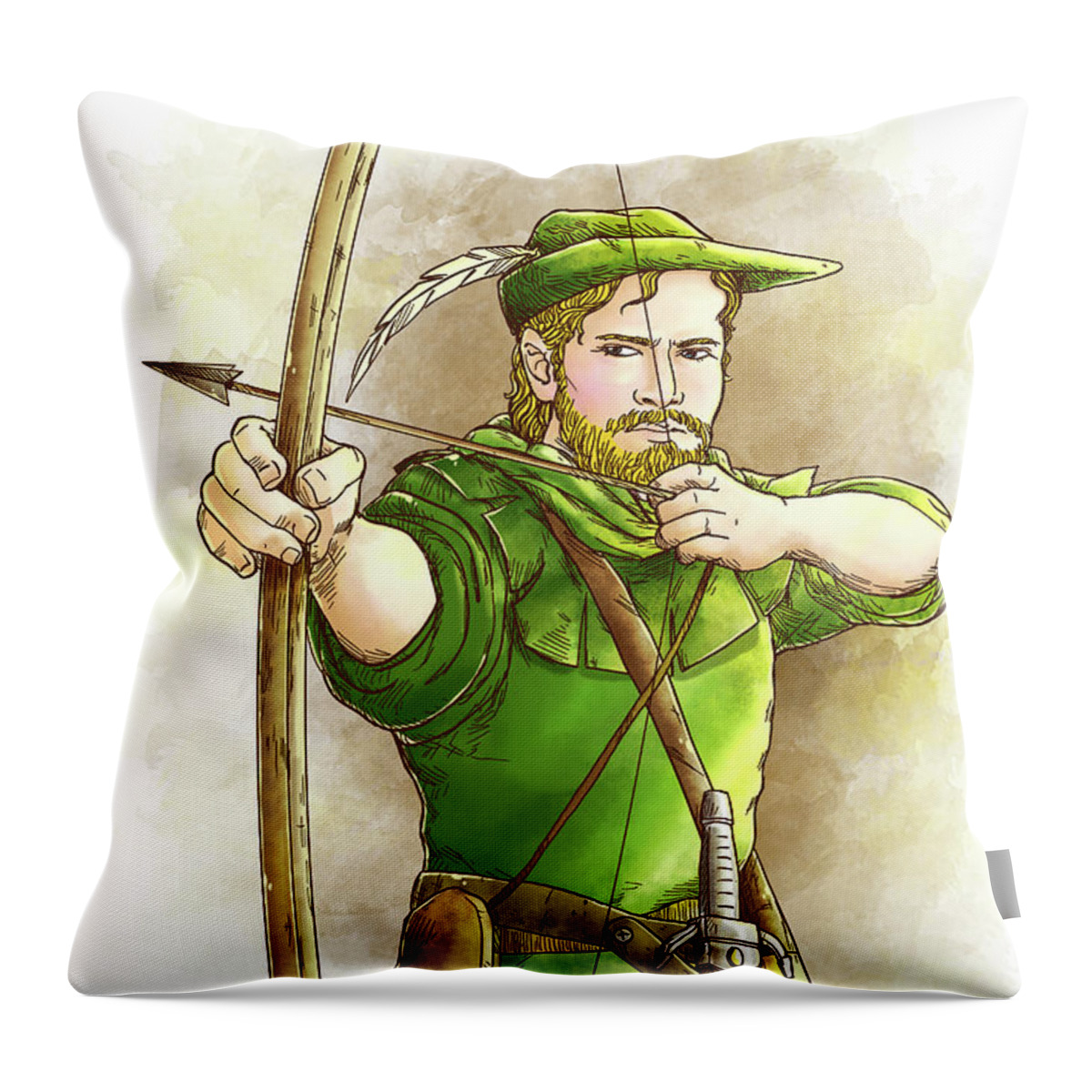 Robin Hood Throw Pillow featuring the painting Robin Hood the Legend #2 by Reynold Jay