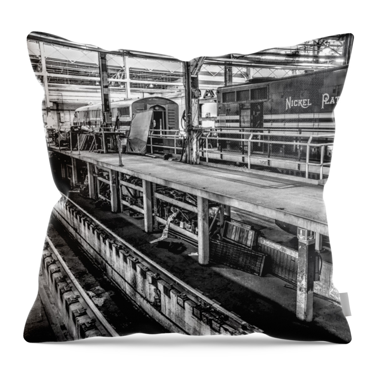 Railroad Throw Pillow featuring the photograph RR Repair Shop #2 by Paul W Faust - Impressions of Light