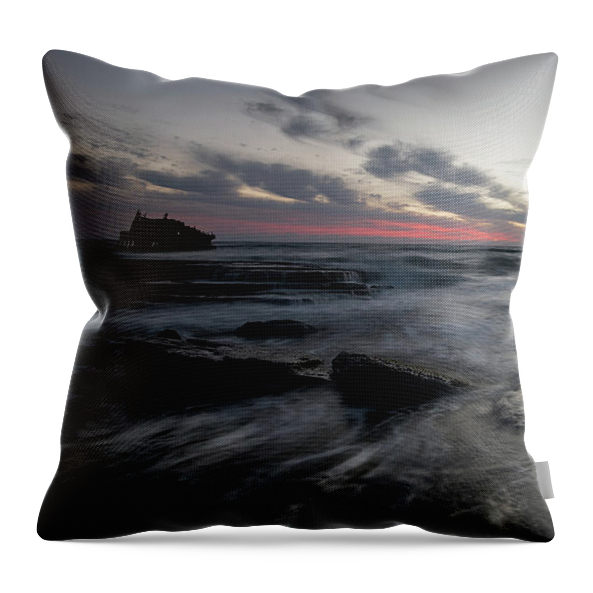Seascape Throw Pillow featuring the photograph Shipwreck of an abandoned ship on a rocky shore #2 by Michalakis Ppalis