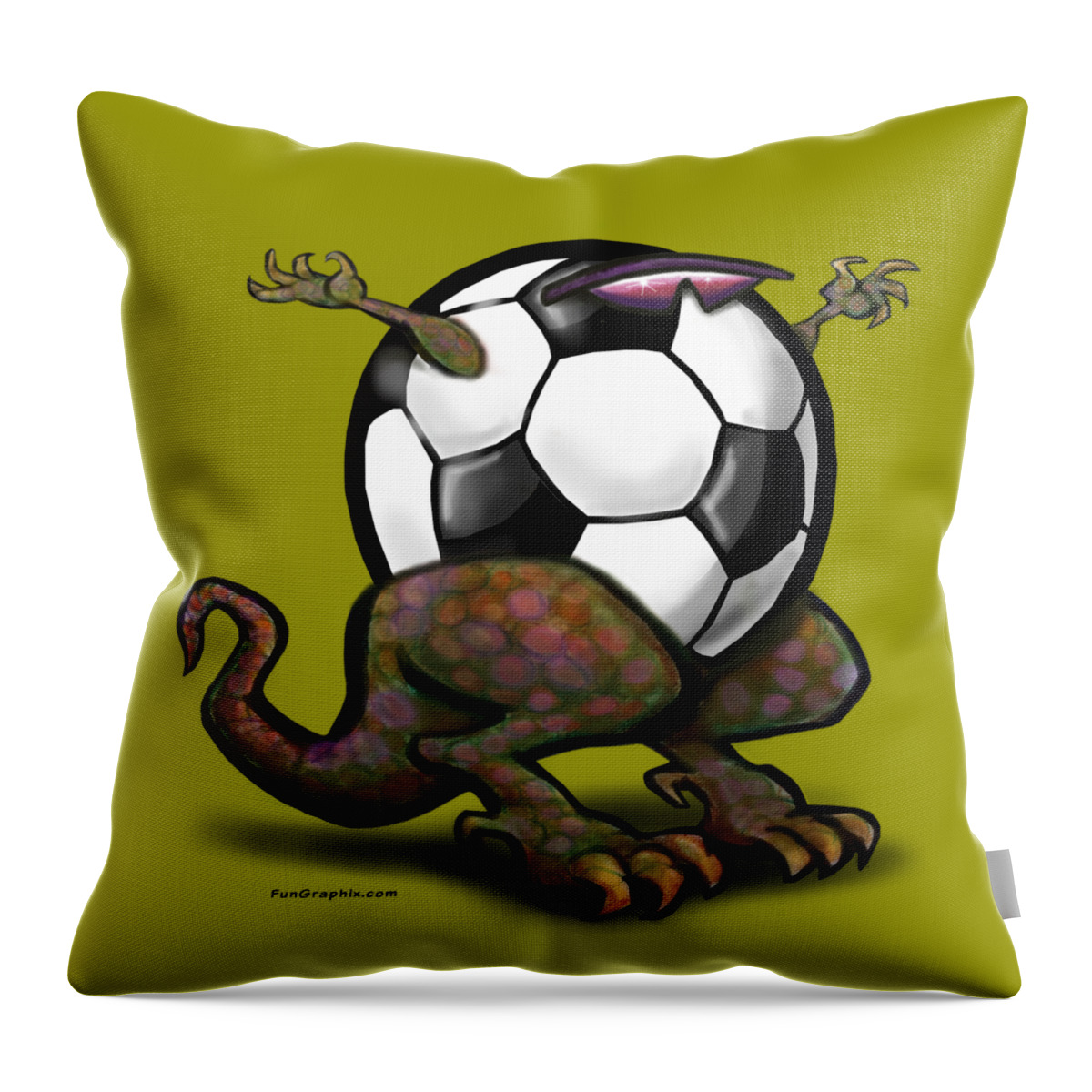 Soccer Throw Pillow featuring the digital art Soccer Saurus Rex #2 by Kevin Middleton