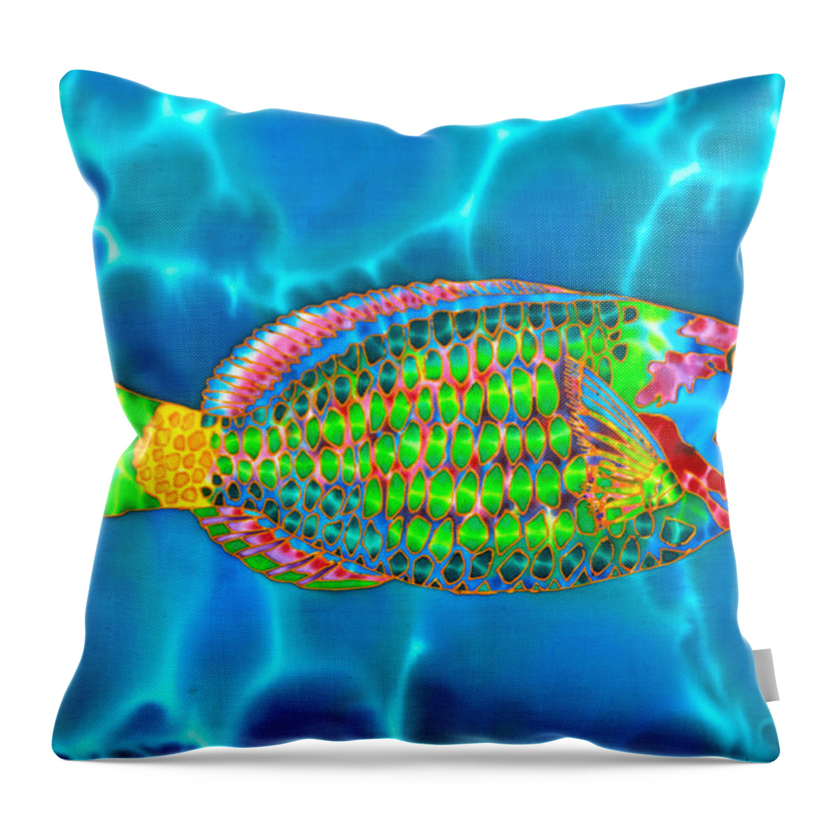 Diving Throw Pillow featuring the painting Stoplight Parrotfish #2 by Daniel Jean-Baptiste