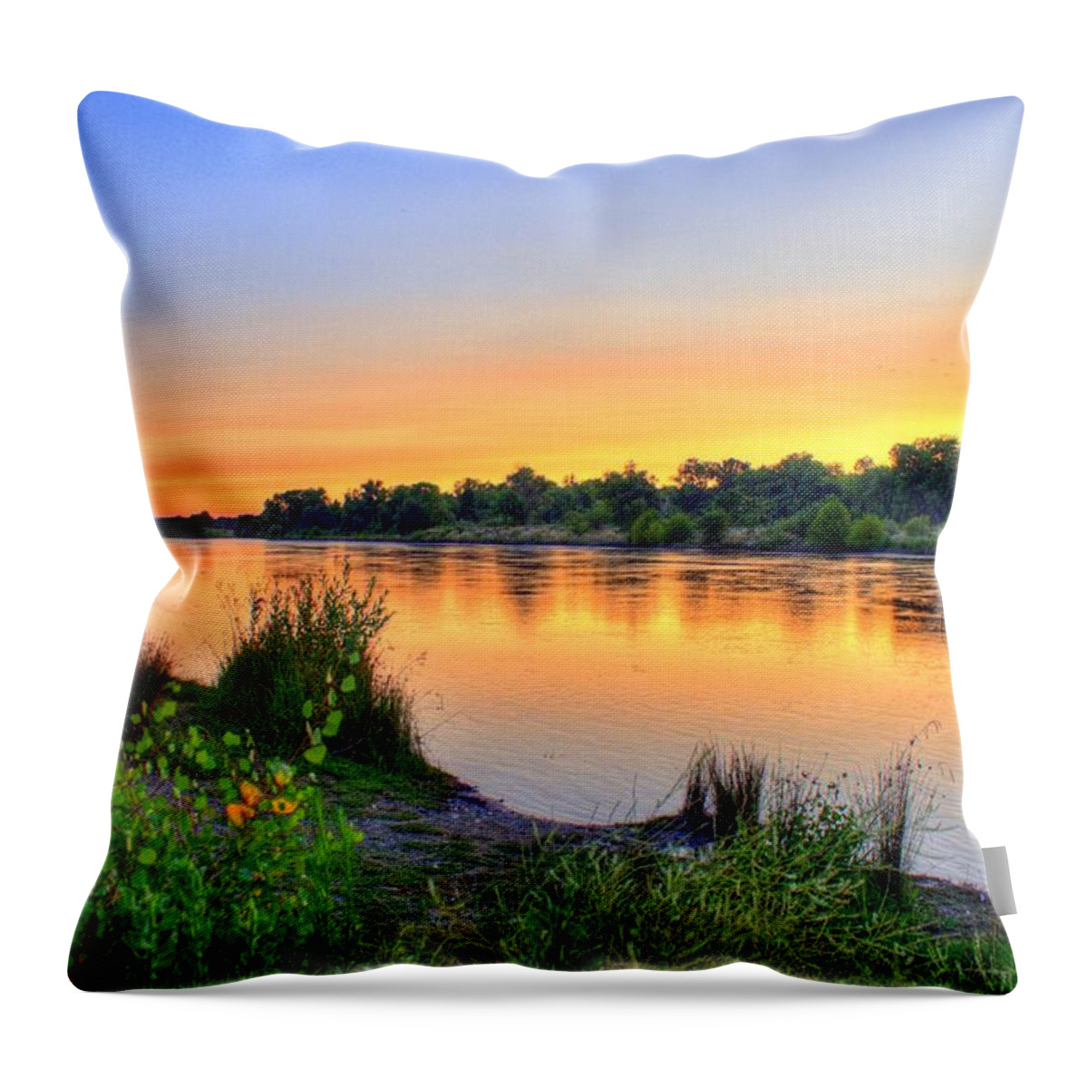 American River Throw Pillow featuring the photograph Sunset on the River #2 by Randy Wehner