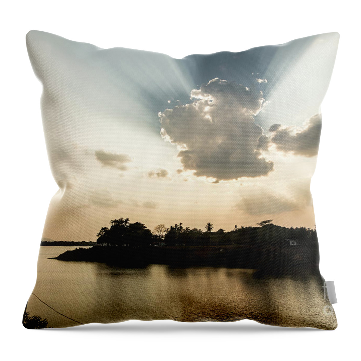 Champasak Throw Pillow featuring the photograph Sunset over the Mekong in Laos #2 by Didier Marti