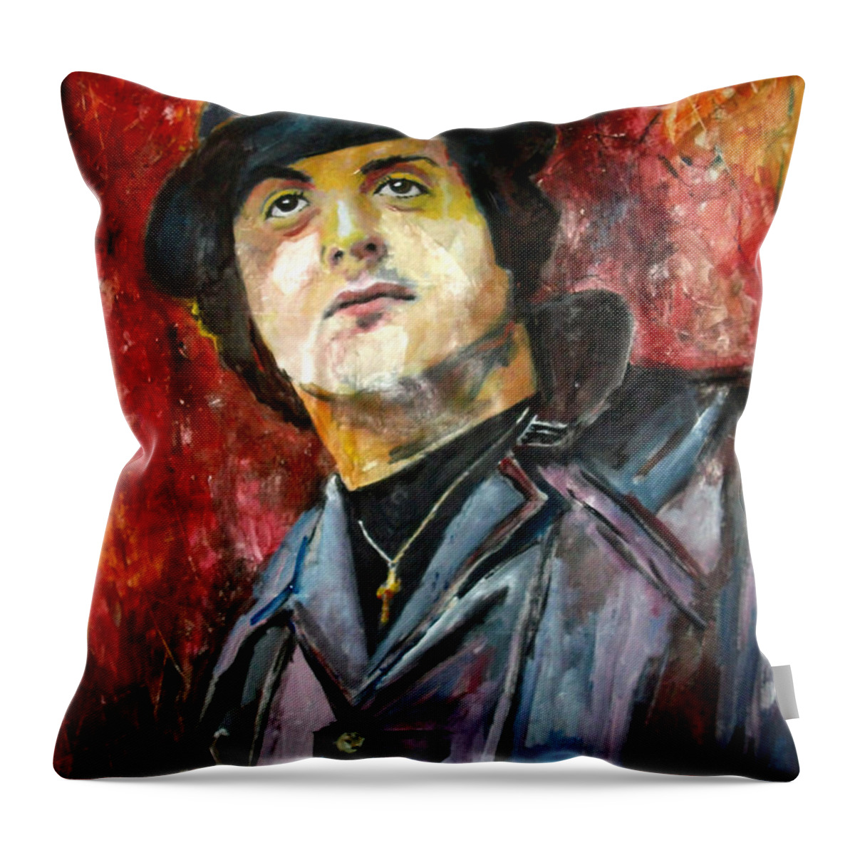 Sylvester Throw Pillow featuring the painting Sylvester Stallone - Rocky Balboa #1 by Marcelo Neira